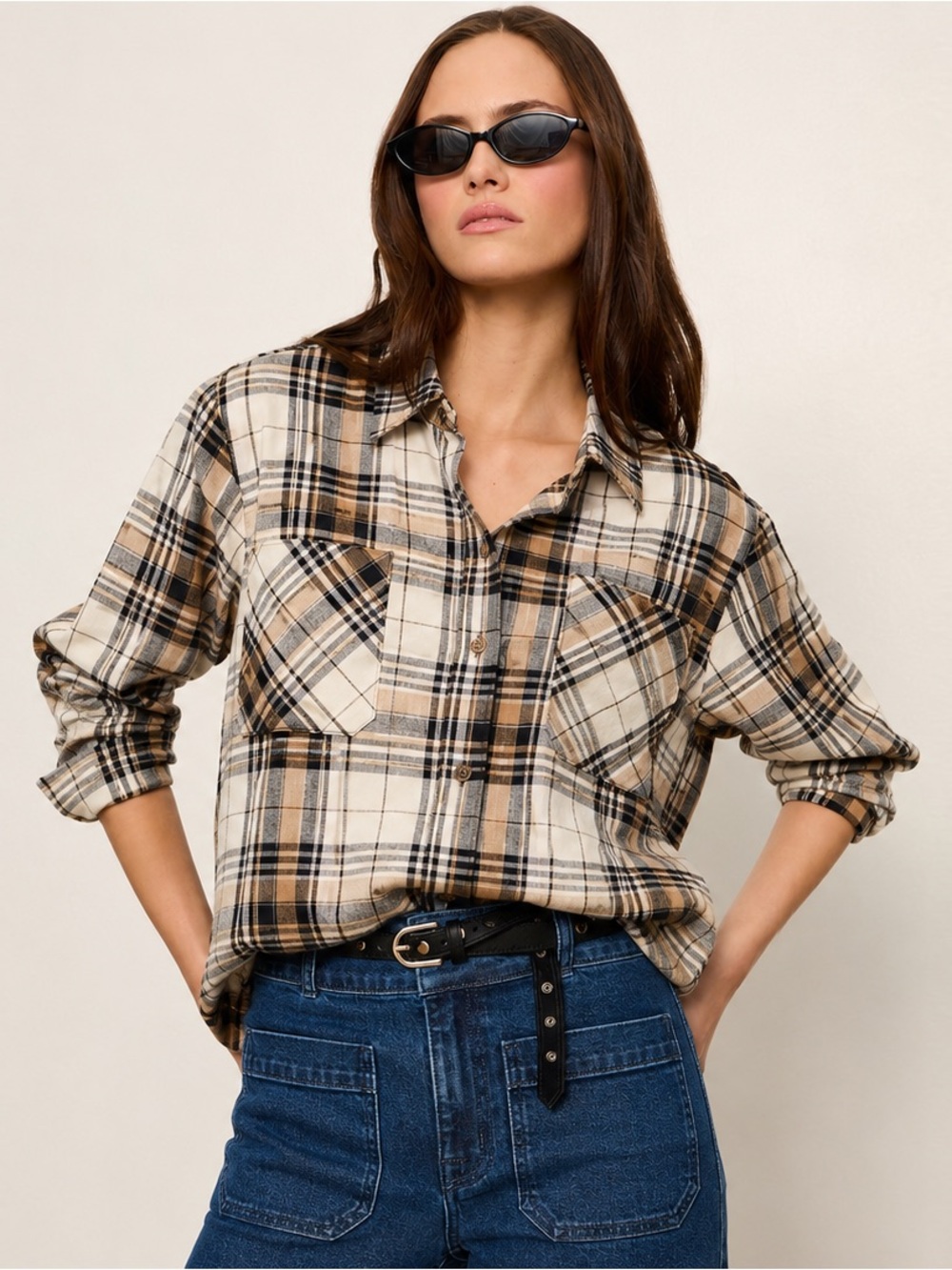 Sanctuary City Plaid Button Down Long Sleeve Cotton Mid Weight Size Small